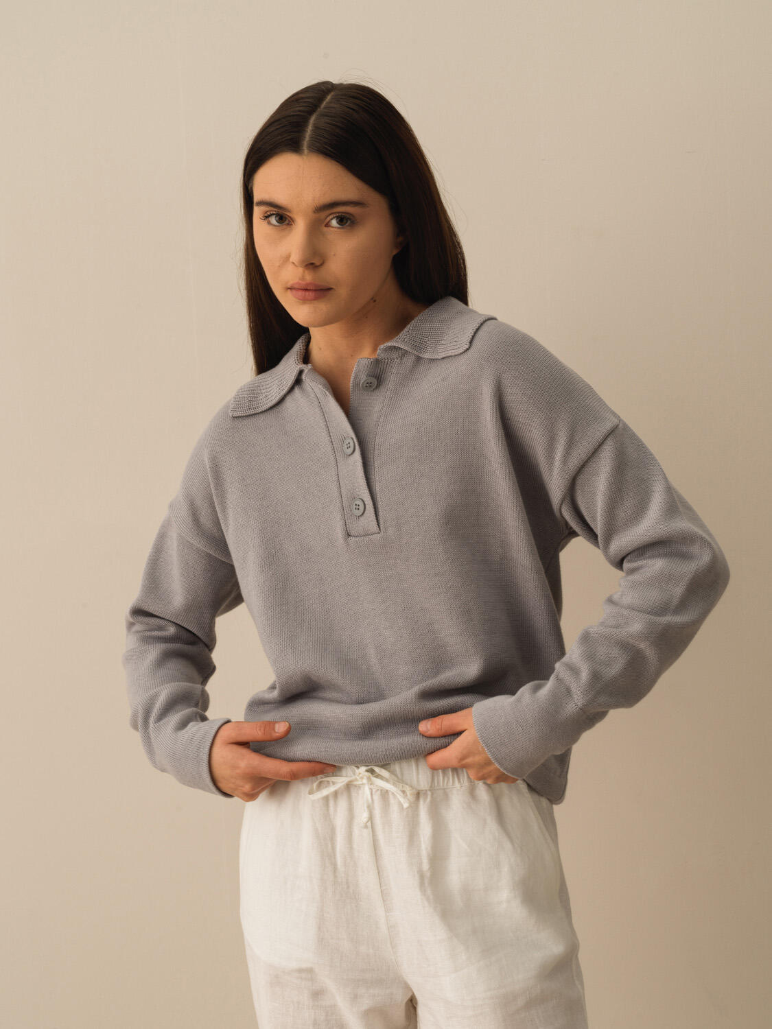 Gri Pamuk Dokulu Regular Fit Kazak