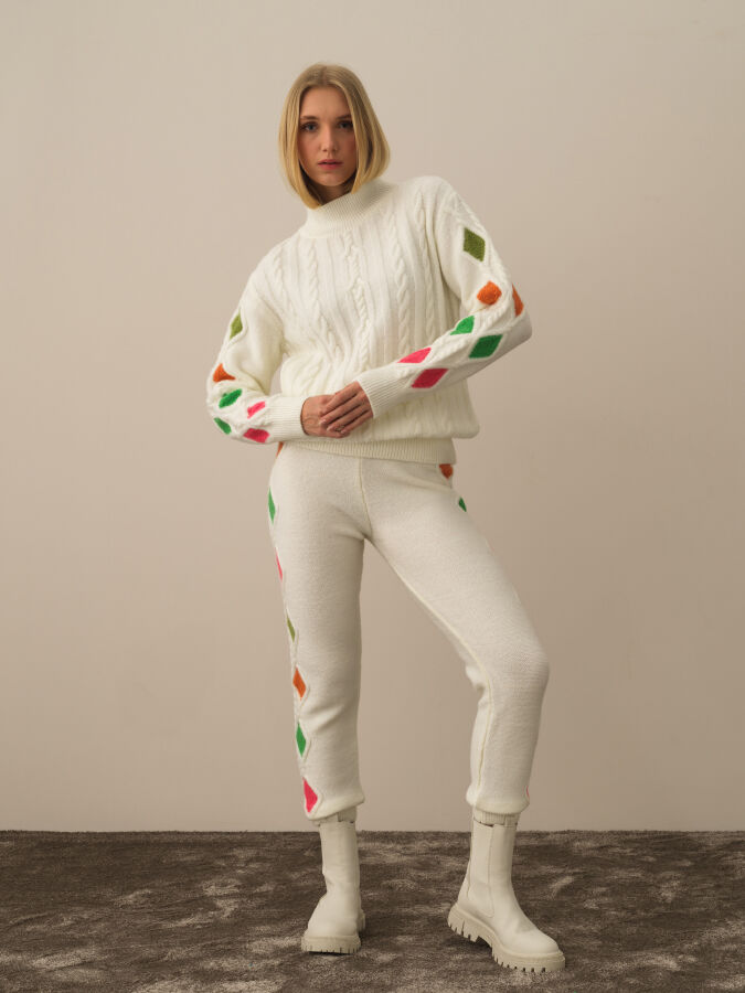 Kırık Beyaz Lüks Pamuk Dokulu Oversize Kazak - Xint