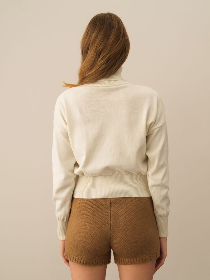 Kırık Beyaz Pamuk Dokulu Oversize Kazak - Xint