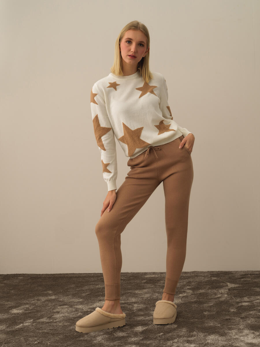 Kırık Beyaz Pamuk Dokulu Regular Fit Kazak - 2