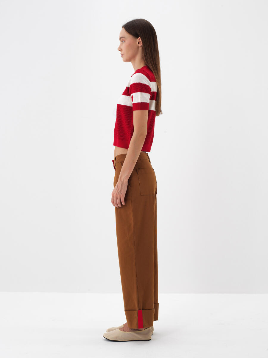 Kırmızı Doğal Yün Dokulu Regular Fit Kazak - 4