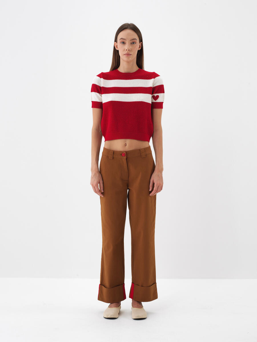 Kırmızı Doğal Yün Dokulu Regular Fit Kazak - 3