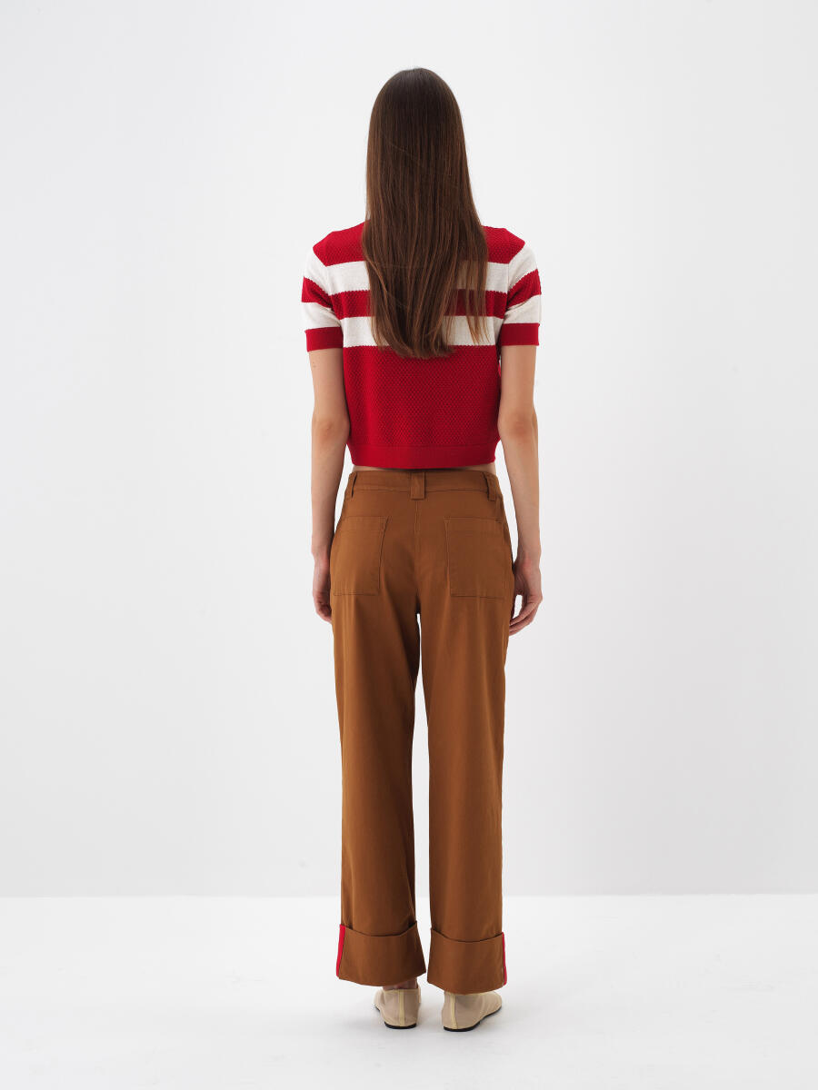 Kırmızı Doğal Yün Dokulu Regular Fit Kazak - 5