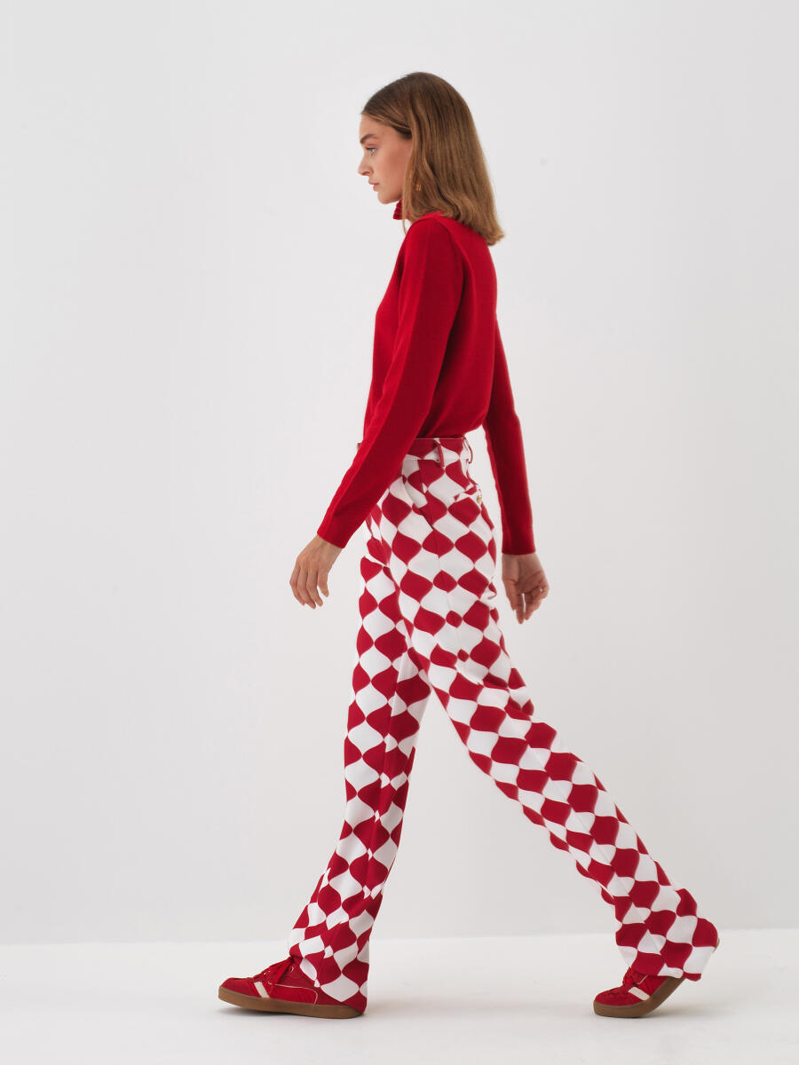 Kırmızı Doğal Yün Dokulu Slim Fit Kazak - 3