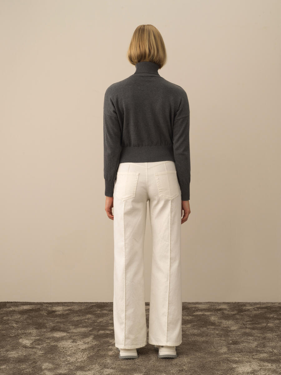 Koyu Gri Pamuk Dokulu Oversize Kazak - 4