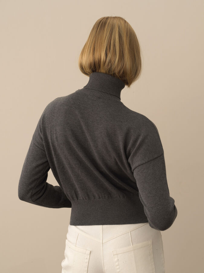 Koyu Gri Pamuk Dokulu Oversize Kazak - Xint