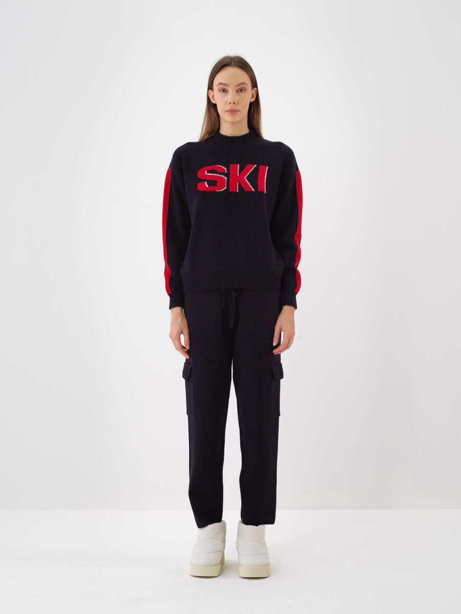 Lacivert Doğal Yün Dokulu Oversize Kazak