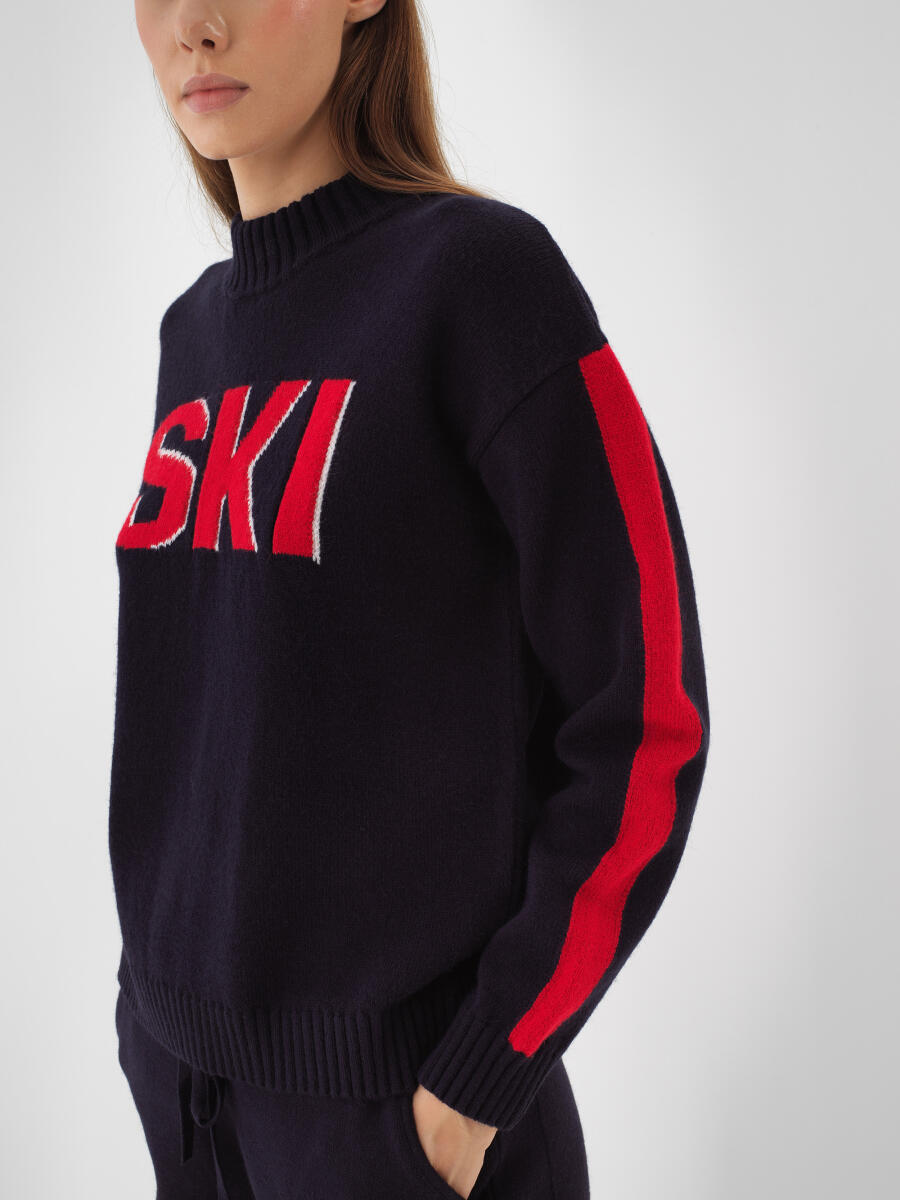 Lacivert Doğal Yün Dokulu Oversize Kazak - 3