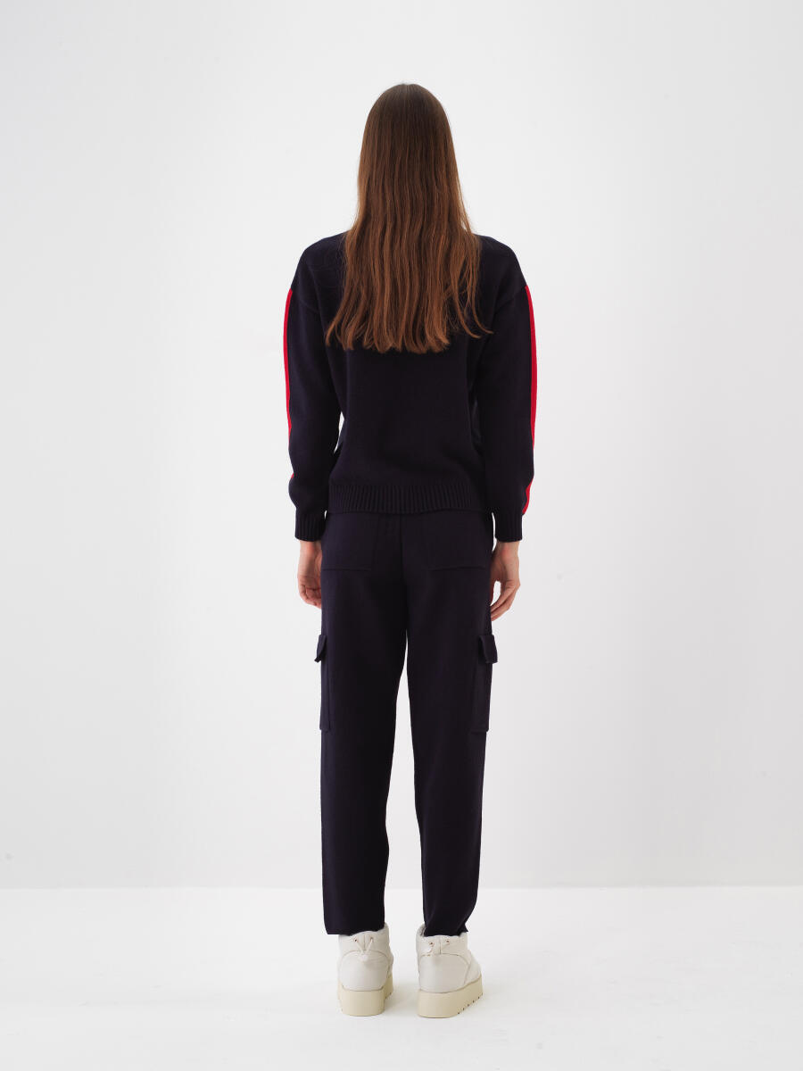 Lacivert Doğal Yün Dokulu Oversize Kazak - 5