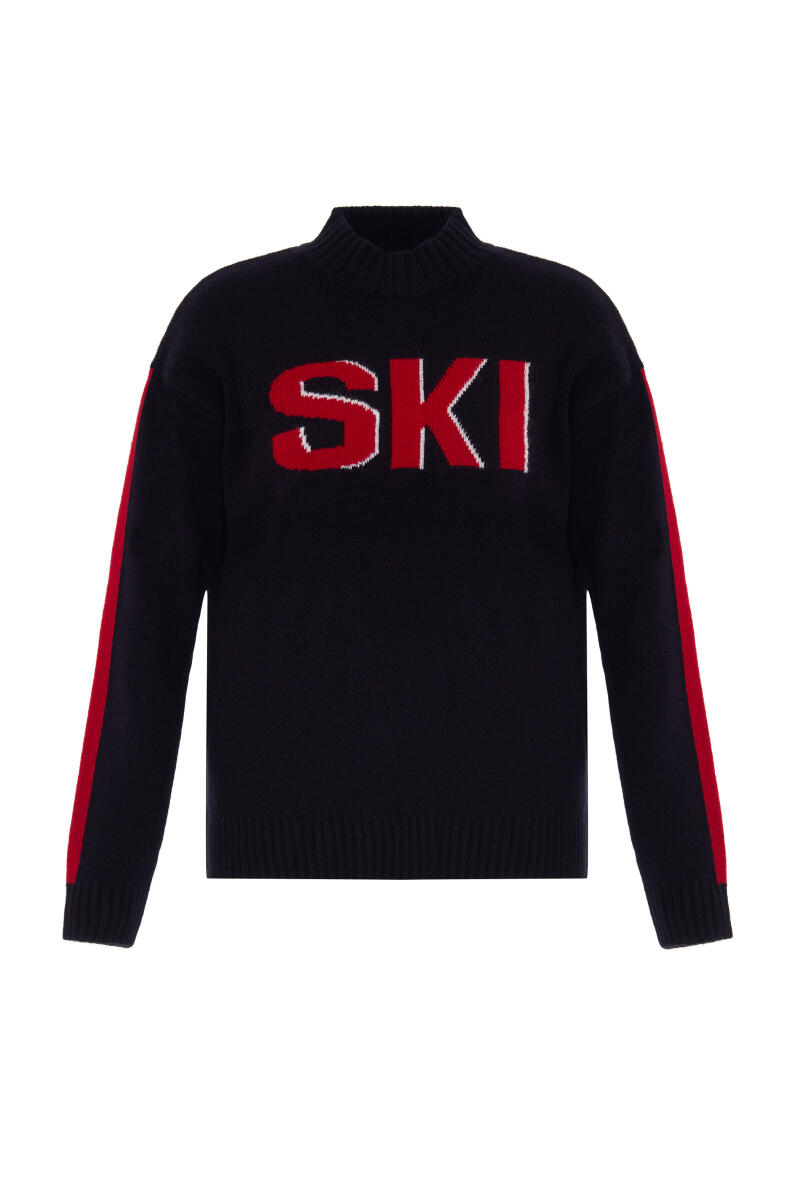 Lacivert Doğal Yün Dokulu Oversize Kazak - 2