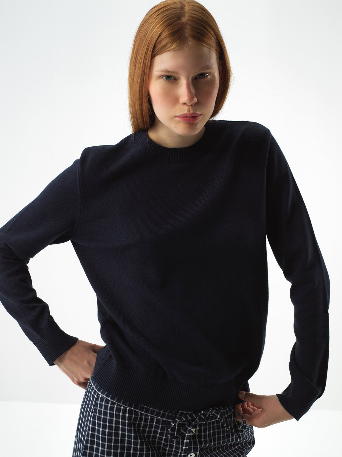 Lacivert Pamuk Dokulu Oversize Kazak - Xint