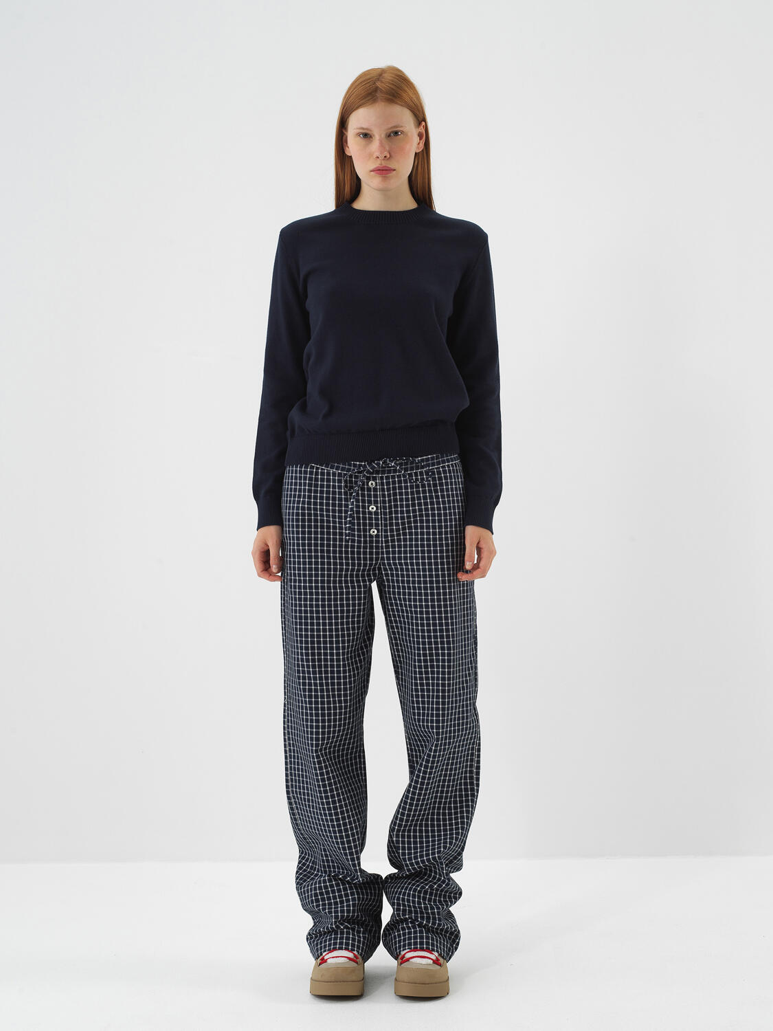 Lacivert Pamuk Dokulu Oversize Kazak