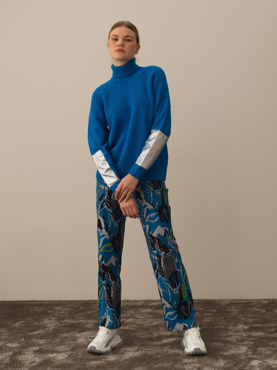 Mavi Doğal Yün Dokulu Regular Fit Kazak - 2