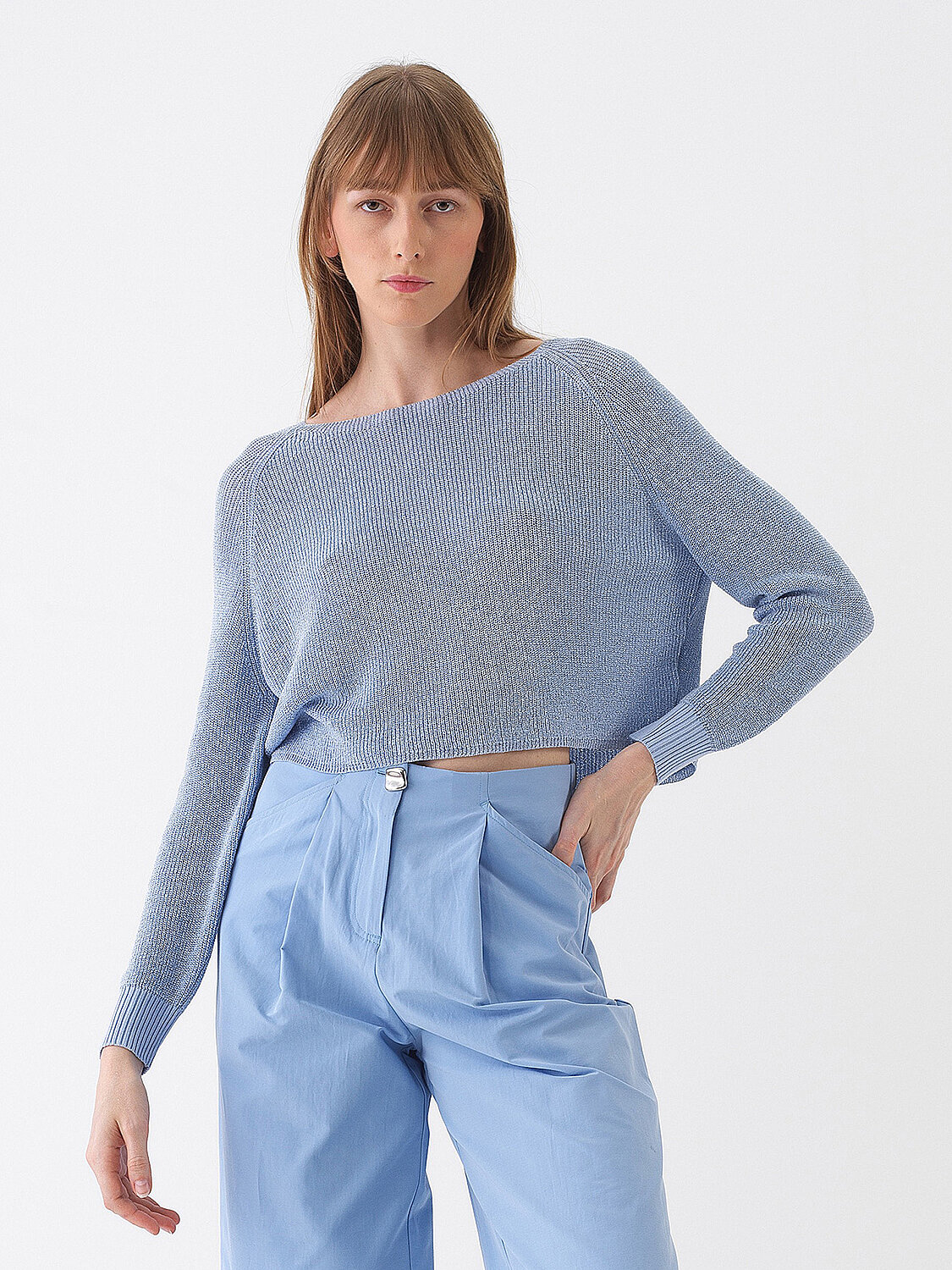 Mavi Doğal Dökümlü Oversize Kazak