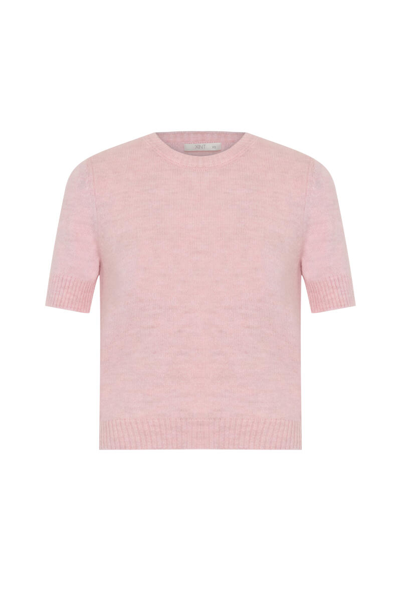 Pembe Mohair Kısa Kol Basic Kazak - 5