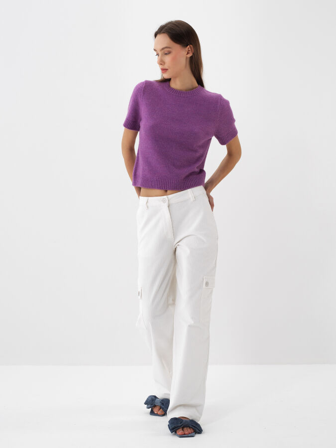 Mor Yumuşak Dokulu Regular Fit Kazak - Xint