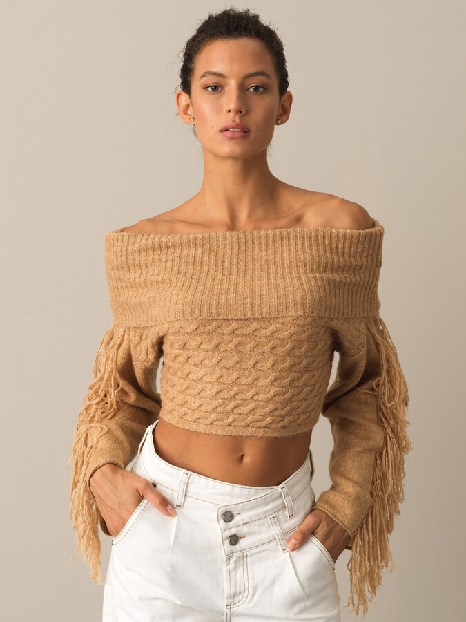 Camel Slim Fit Kayık Yaka Kazak - 1