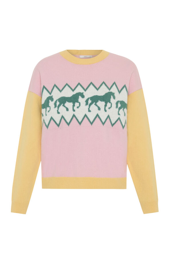 Pembe Doğal Yün Dokulu Oversize Kazak - Xint