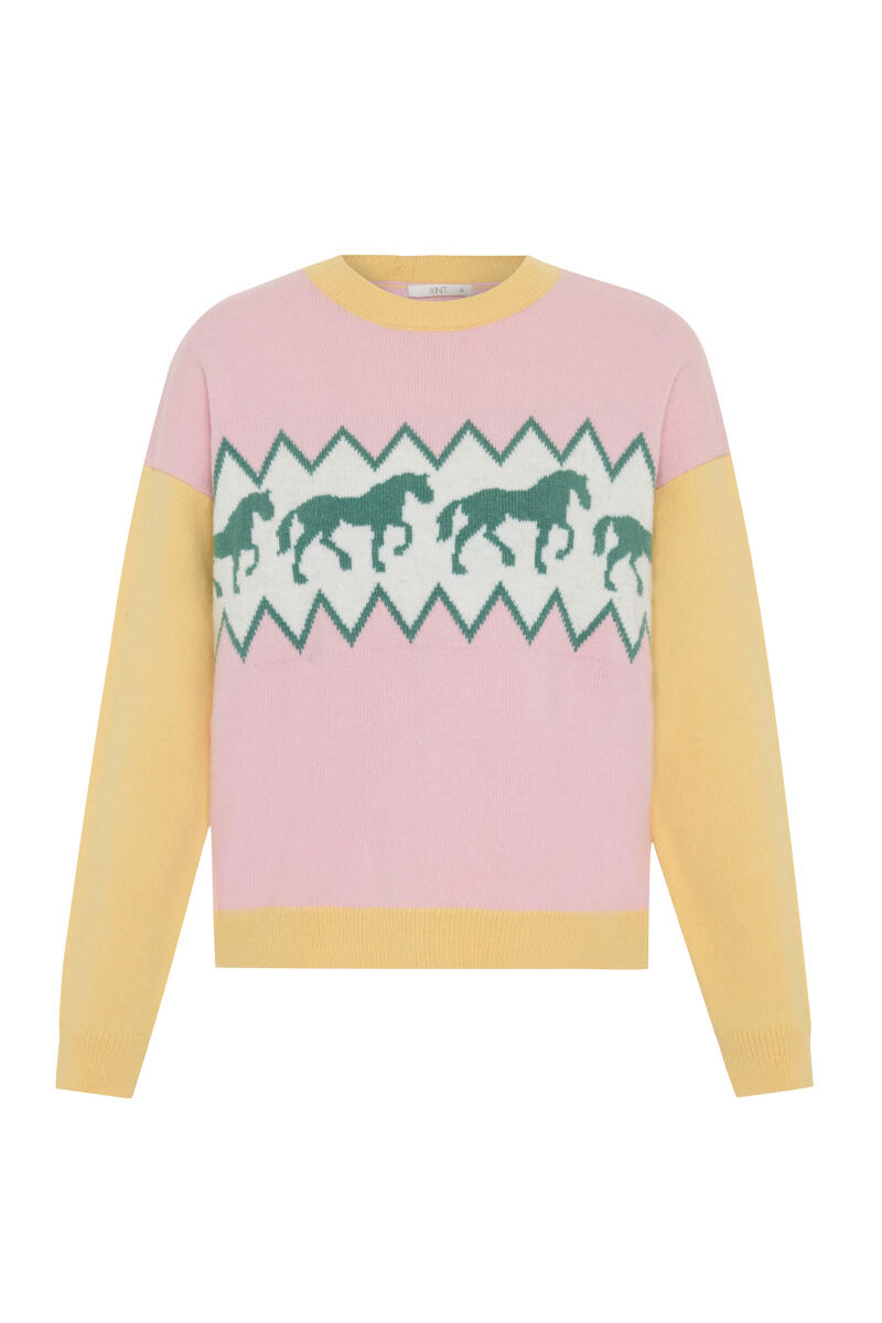 Pembe Doğal Yün Dokulu Oversize Kazak - 3