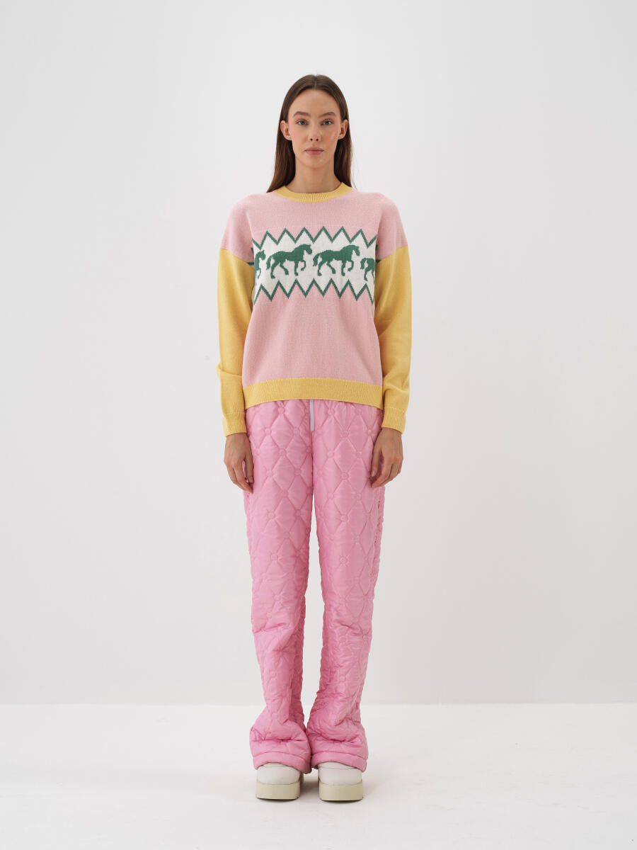 Pembe Doğal Yün Dokulu Oversize Kazak - 2