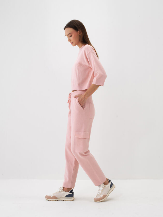 Pembe Doğal Yün Dokulu Oversize Kazak - Xint