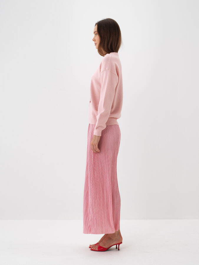 Pembe Doğal Yün Dokulu Oversize Kazak - Xint