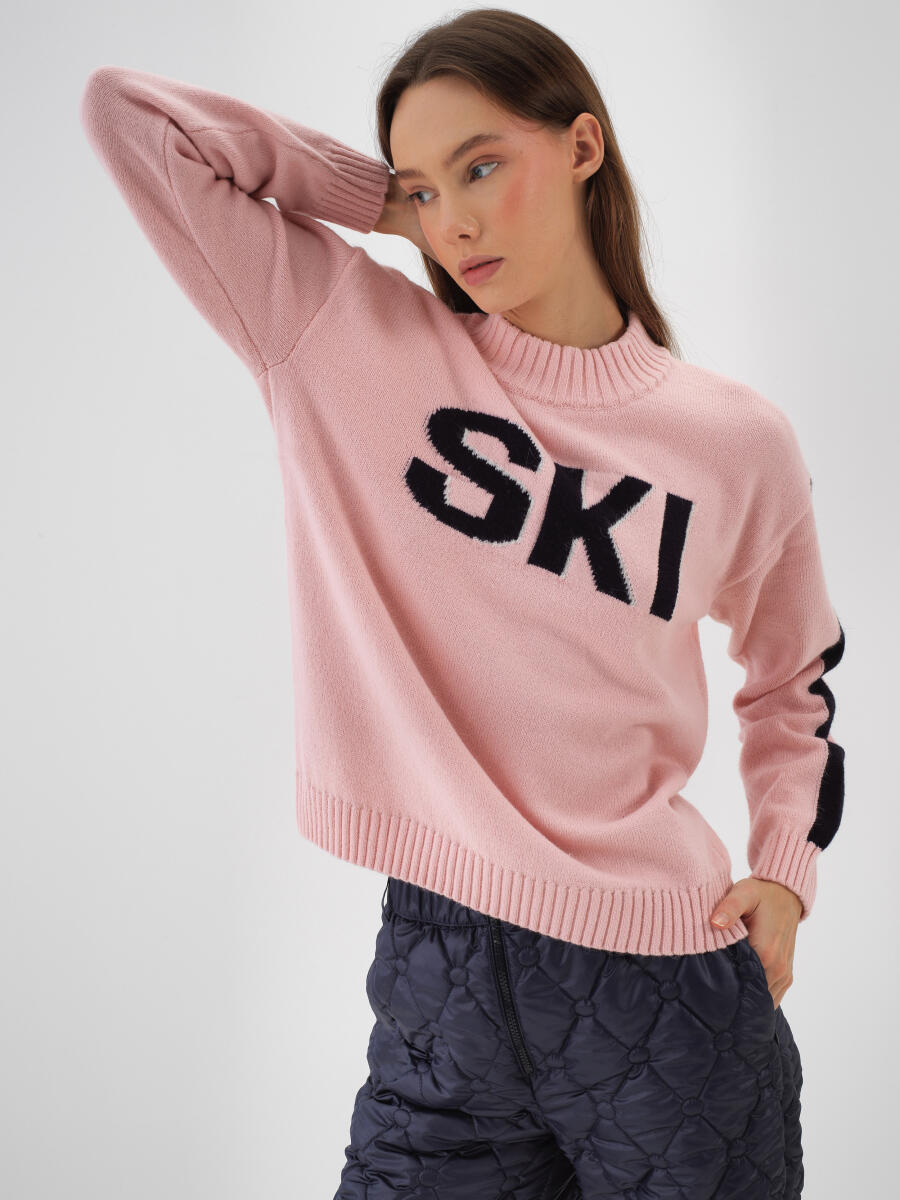 Pembe Doğal Yün Dokulu Oversize Kazak - 3