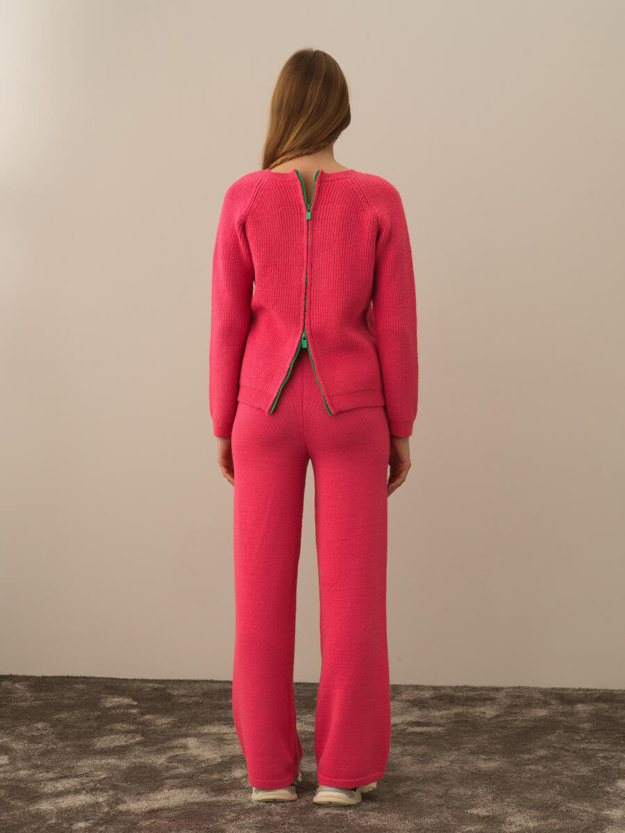 Pembe Doğal Yün Dokulu Regular Fit Kazak - 4