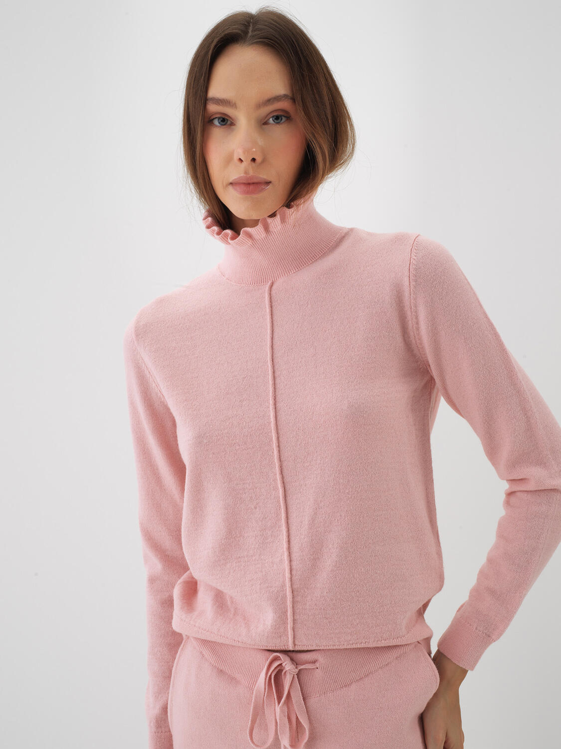 Pembe Doğal Yün Dokulu Slim Fit Kazak - 2