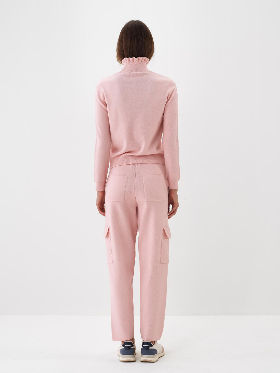 Pembe Doğal Yün Dokulu Slim Fit Kazak - 4