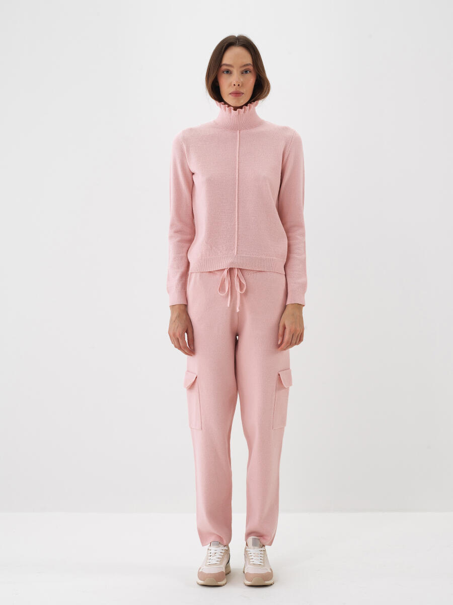 Pembe Doğal Yün Dokulu Slim Fit Kazak