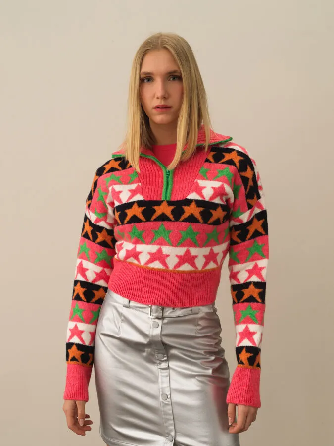 Pembe Lüks Pamuk Dokulu Oversize Kazak - Xint