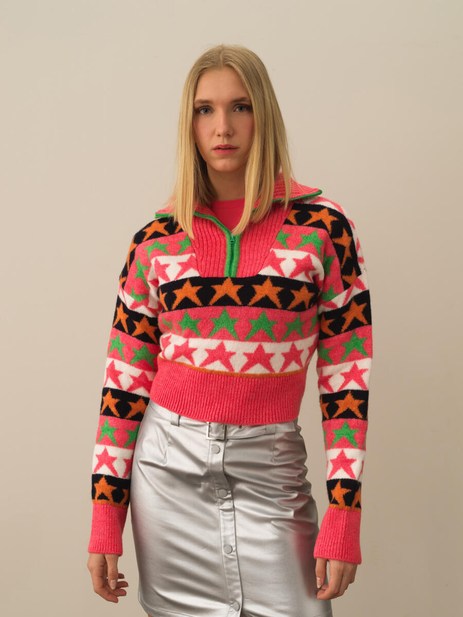 Pembe Lüks Pamuk Dokulu Oversize Kazak - 2