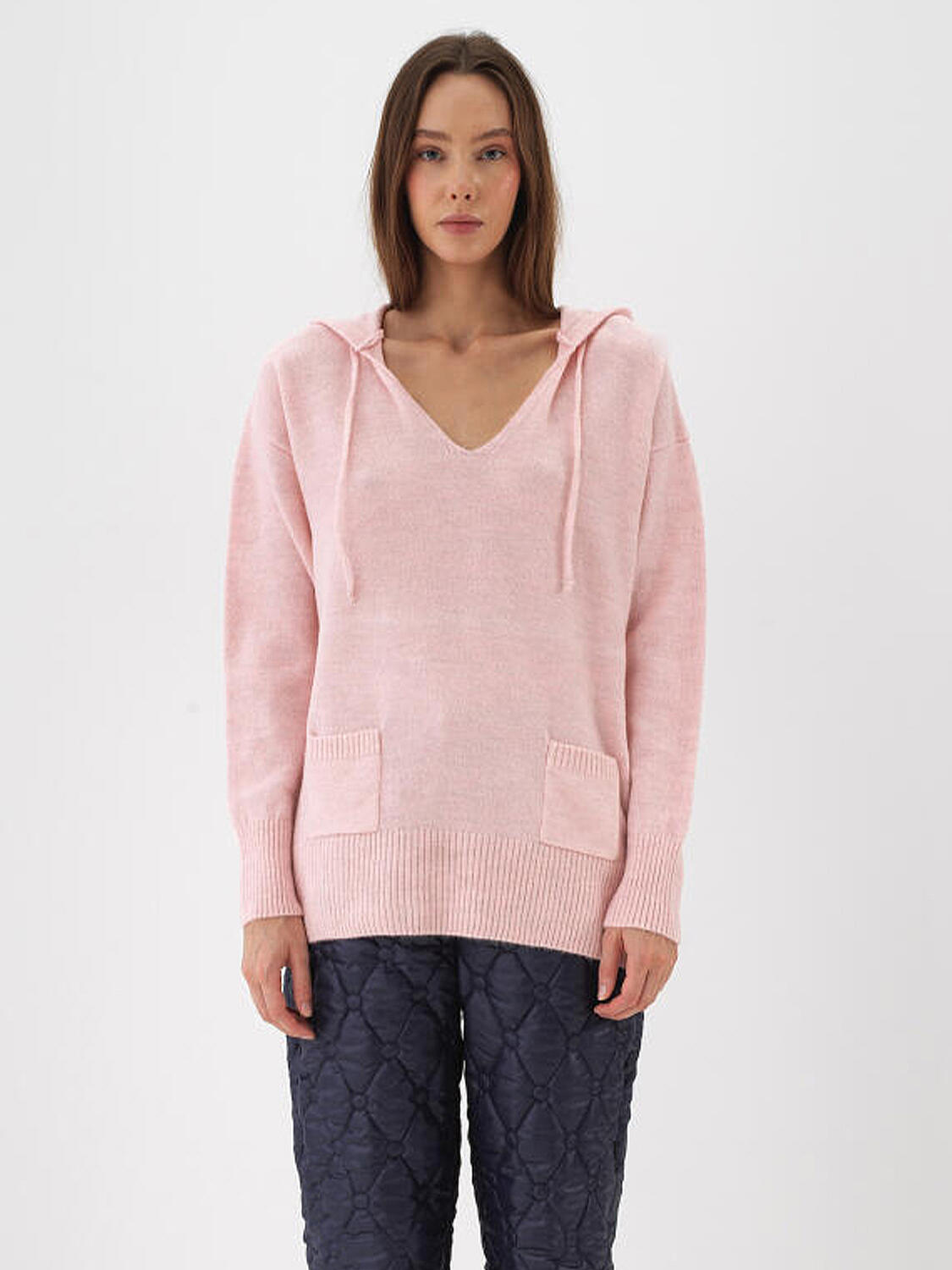 Pembe Regular Fit V Yaka Mohair Kazak - 3
