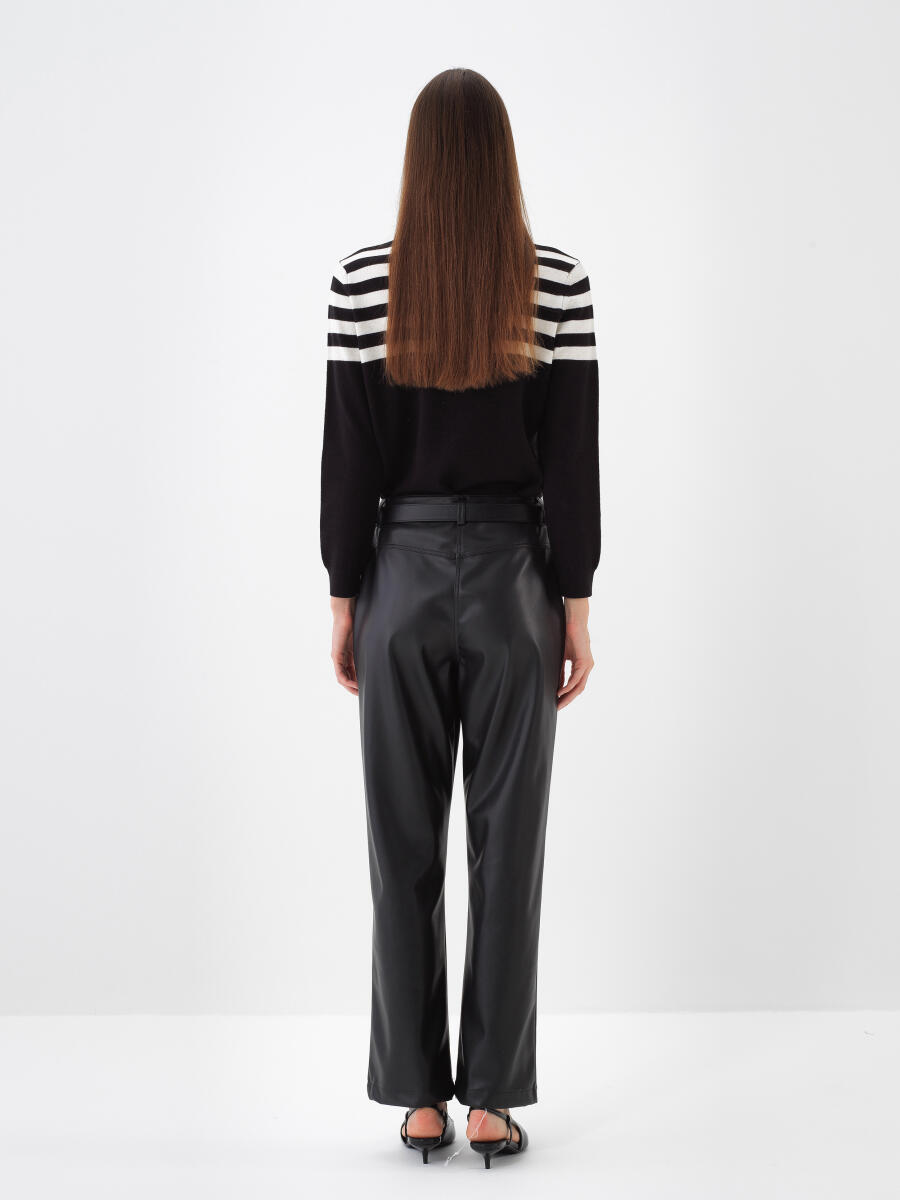 Siyah Doğal Yün Dokulu Regular Fit Kazak - 5