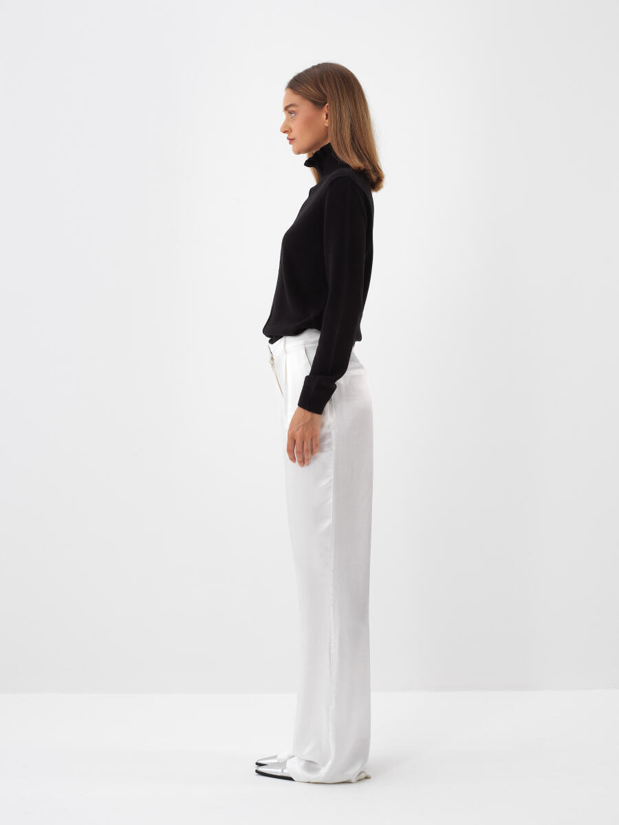 Siyah Doğal Yün Dokulu Slim Fit Kazak - 3