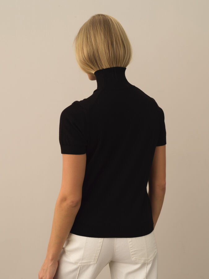 Siyah Regular Fit Yarım Balıkçı Pamuk Kazak - 3