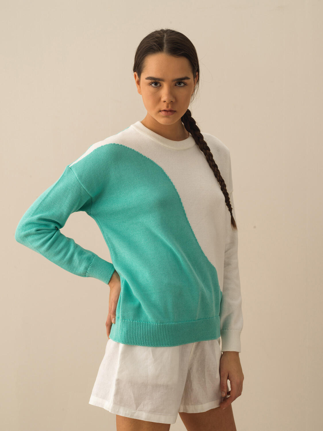 Turkuaz Pamuk Dokulu Regular Fit Kazak