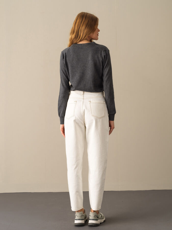Antrasit Slim Fit V Yaka Pamuk Kazak - 3