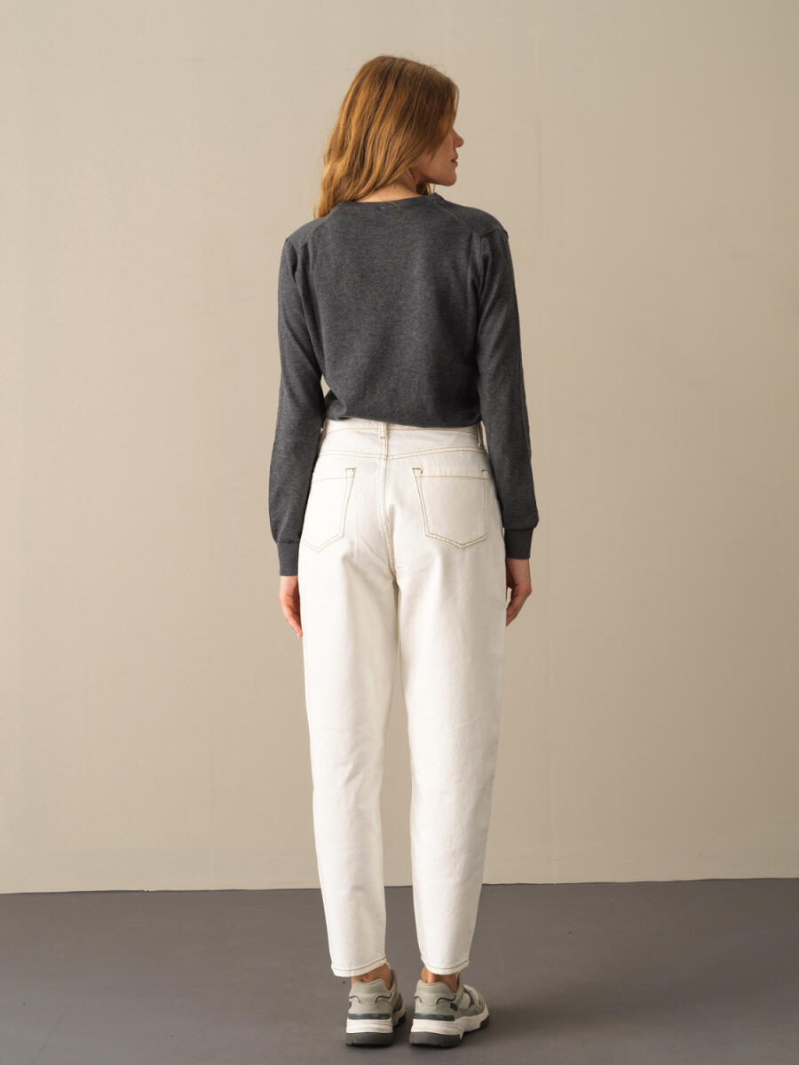 Antrasit Slim Fit V Yaka Pamuk Kazak - 3