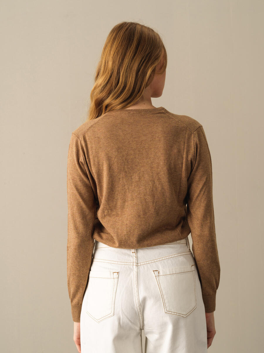 Camel Slim Fit V Yaka Pamuk Kazak - 3