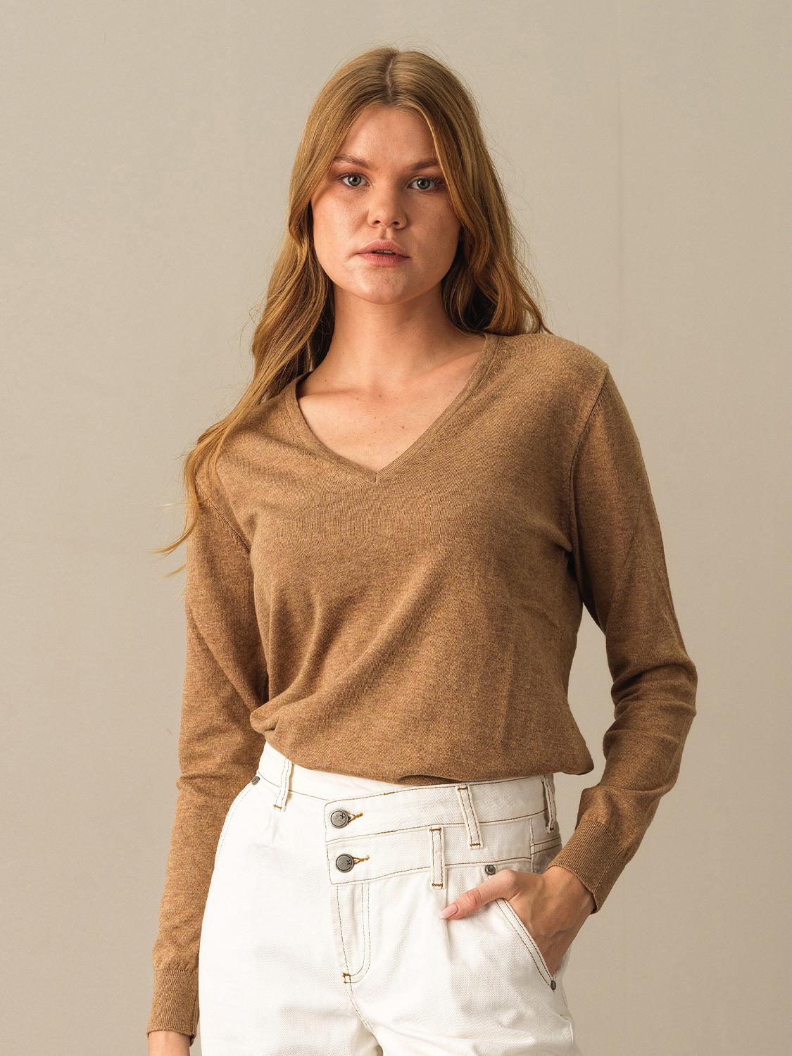 Camel Pamuk Dokulu Regular Fit Kazak 