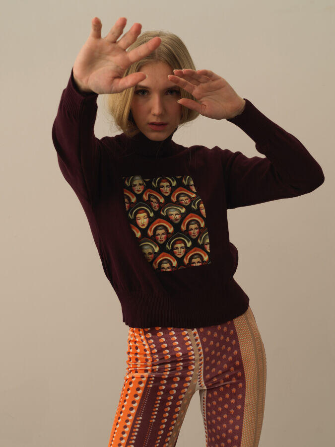 Xint Toptan Bordo Pamuk Dokulu Oversize Kazak