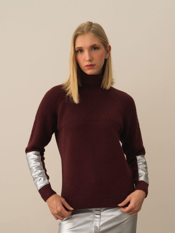 Xint Toptan Bordo Doğal Yün Dokulu Regular Fit Kazak