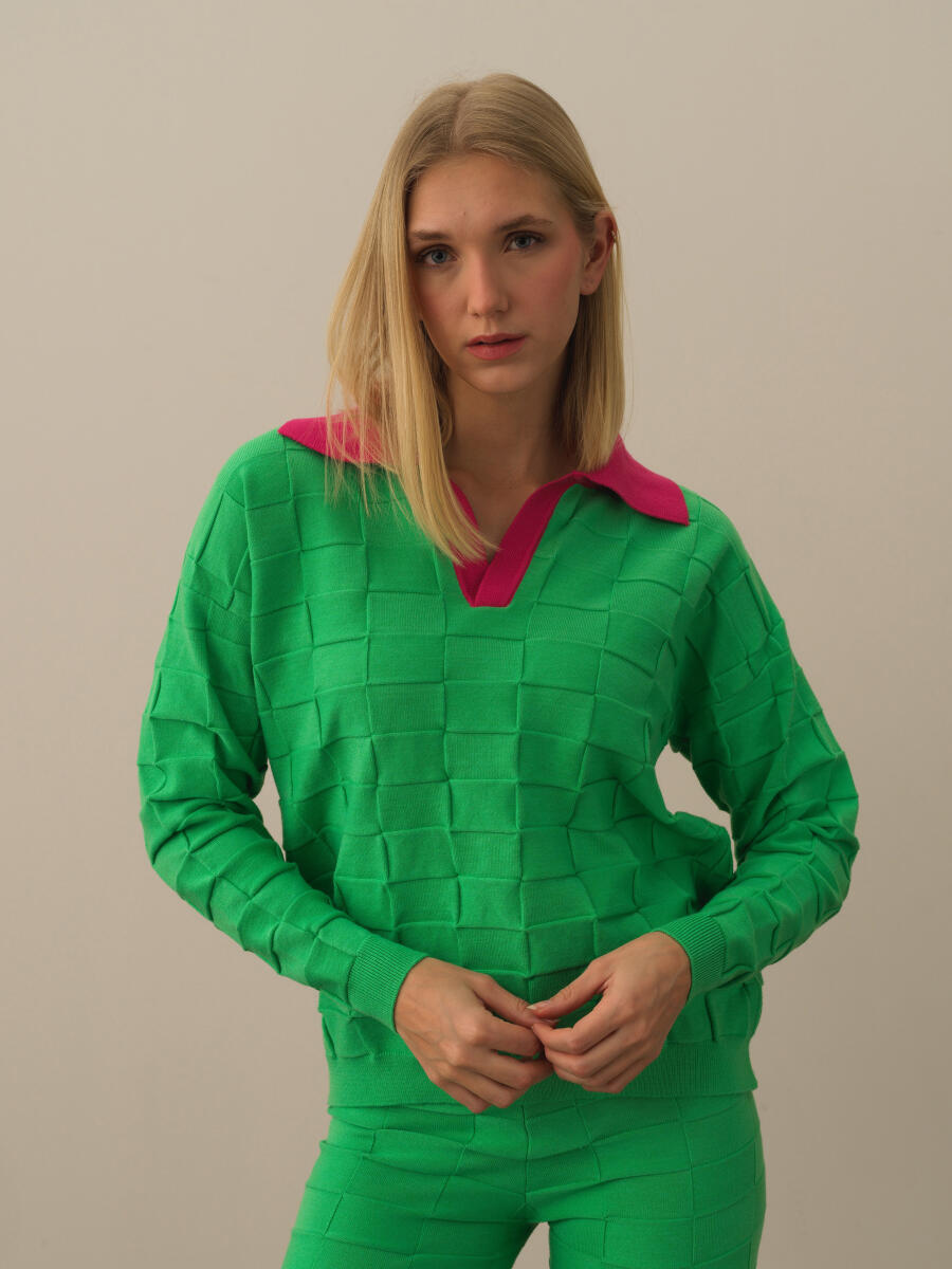 Yeşil Formunu Koruyan Oversize Kazak