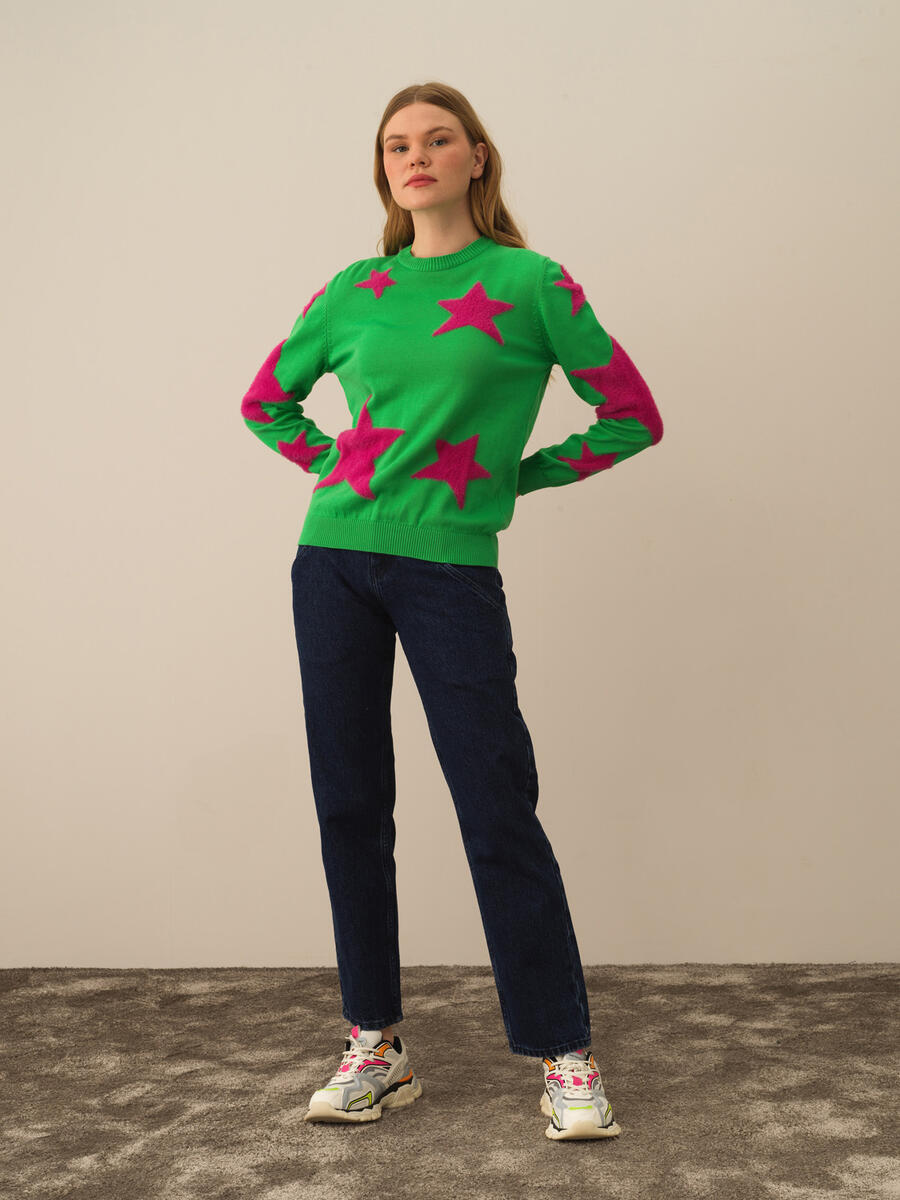 Yeşil Pamuk Dokulu Regular Fit Kazak - 2