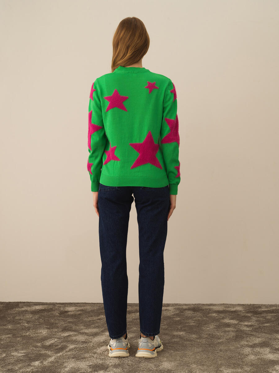 Yeşil Pamuk Dokulu Regular Fit Kazak - 4