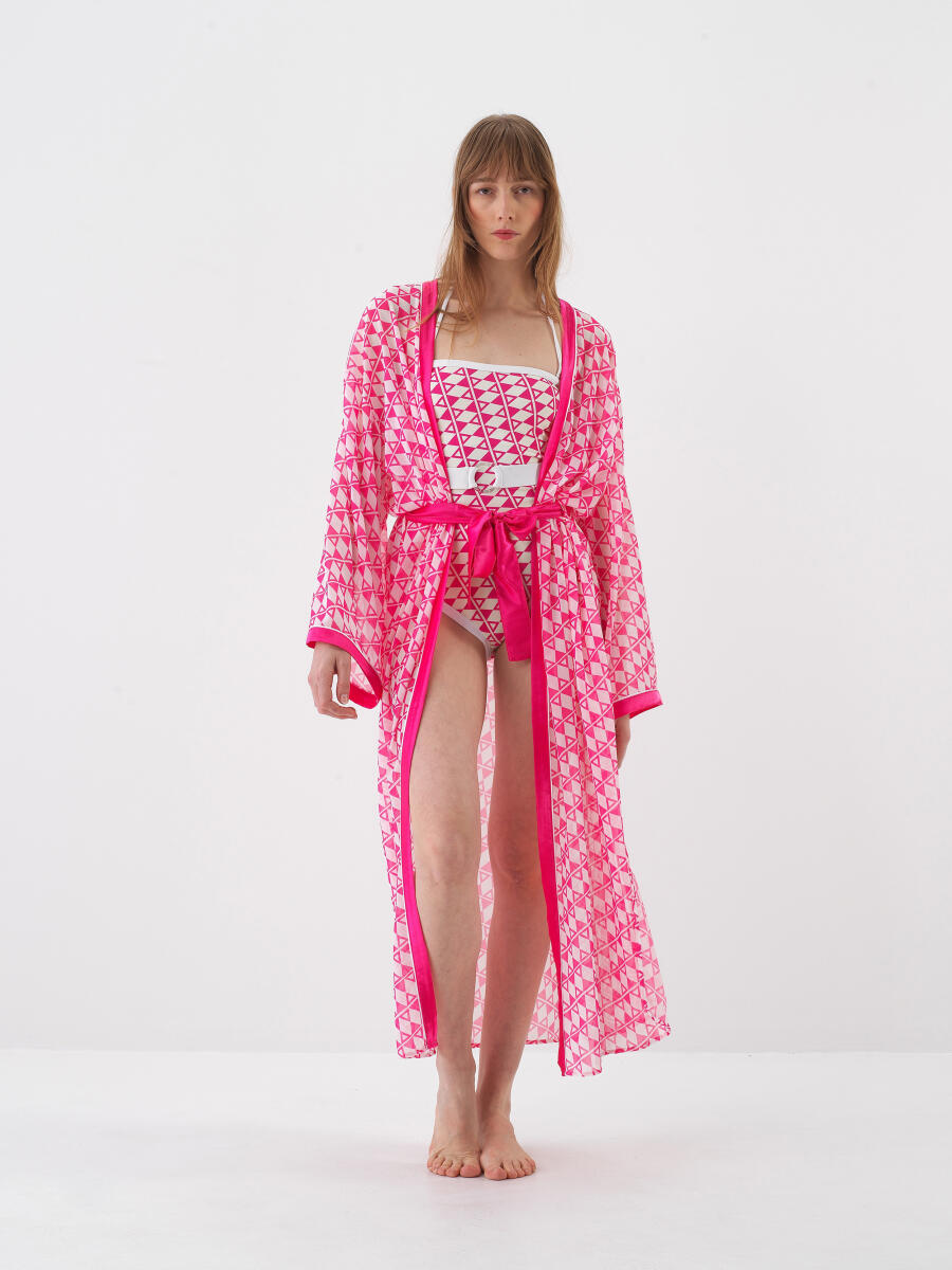 Pembe Formunu Koruyan Oversize Kimono - 2