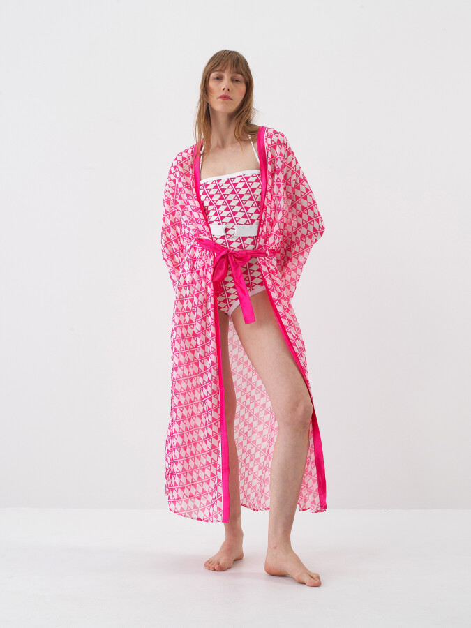 Pembe Formunu Koruyan Oversize Kimono - 4