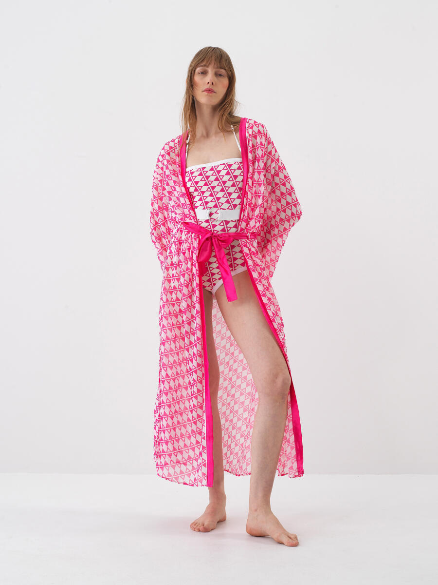 Pembe Formunu Koruyan Oversize Kimono - 4